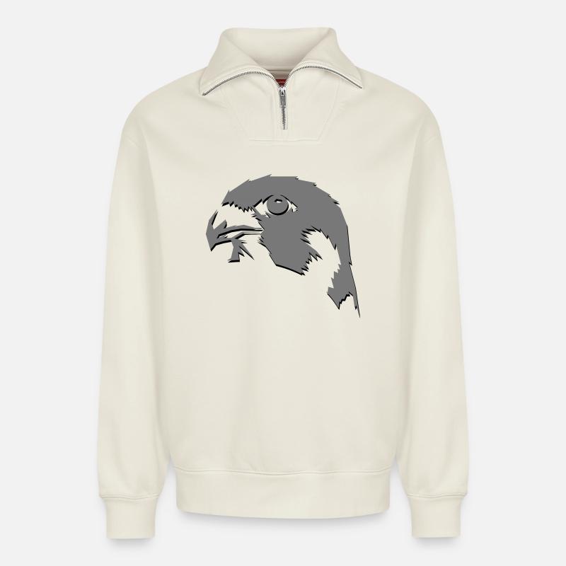 faucon - Sweat unisexe décontracté en coton biologique à demi-zip – de SPREAD - blanc cassé