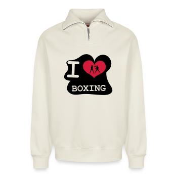 I Love Boxing - Relaxed Unisex Organic Half Zip Sweatshirt – von SPREAD - Naturweiß - Vorne