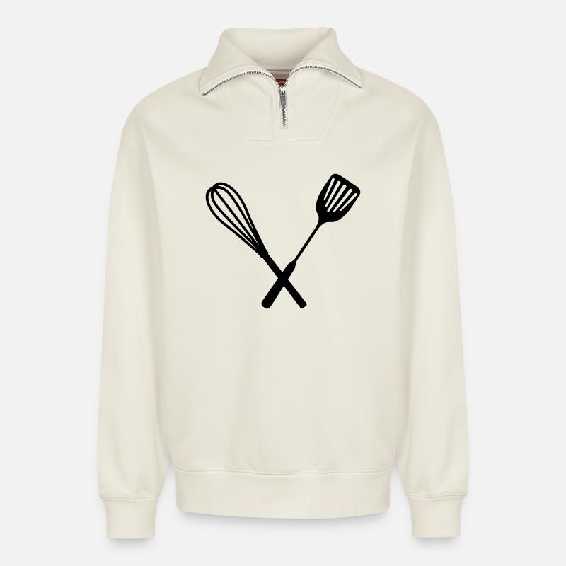 Cuisine - Relaxed Unisex Organic Half Zip Sweatshirt – by SPREAD - off white