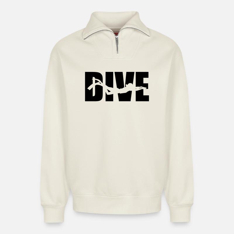 Dive - Sweat unisexe décontracté en coton biologique à demi-zip – de SPREAD - blanc cassé