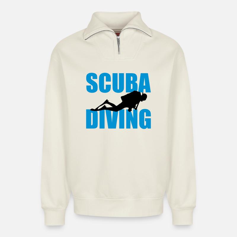 Scuba Diving - Relaxed Unisex Organic Half Zip Sweatshirt – von SPREAD - Naturweiß