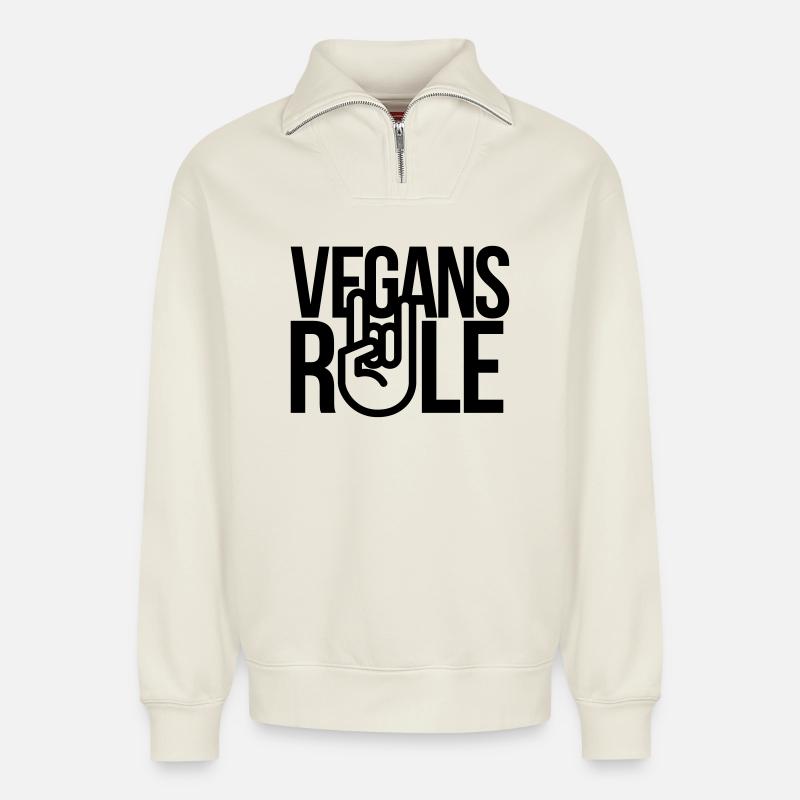 vegans rule - Relaxed Unisex Organic Half Zip Sweatshirt – von SPREAD - Naturweiß