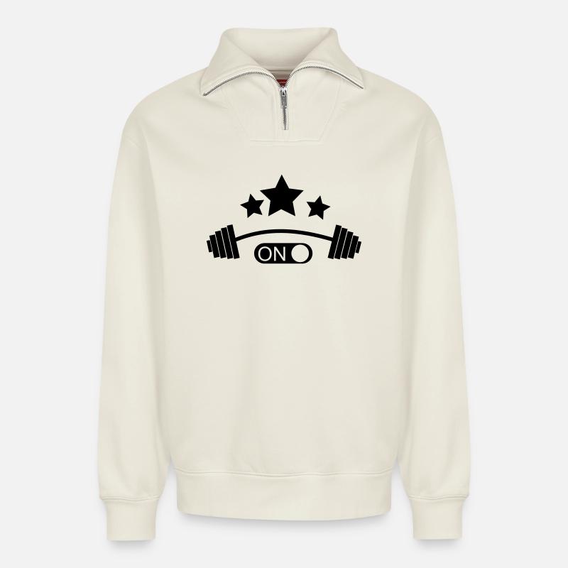 Bizeps - Relaxed Unisex Organic Half Zip Sweatshirt – von SPREAD - Naturweiß