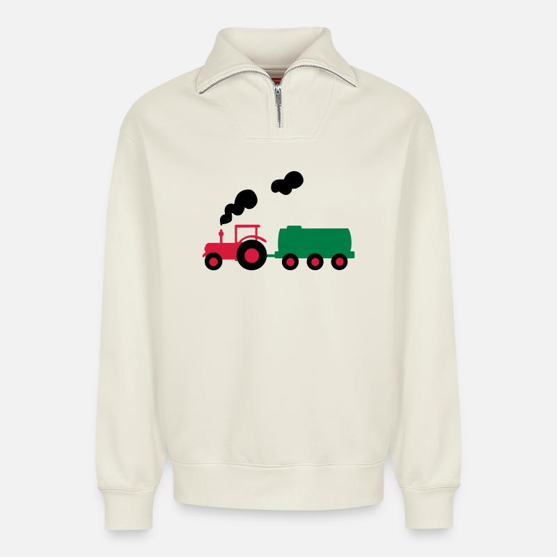 traktor trecker landwirtschaft - Relaxed Unisex Organic Half Zip Sweatshirt – von SPREAD - Naturweiß