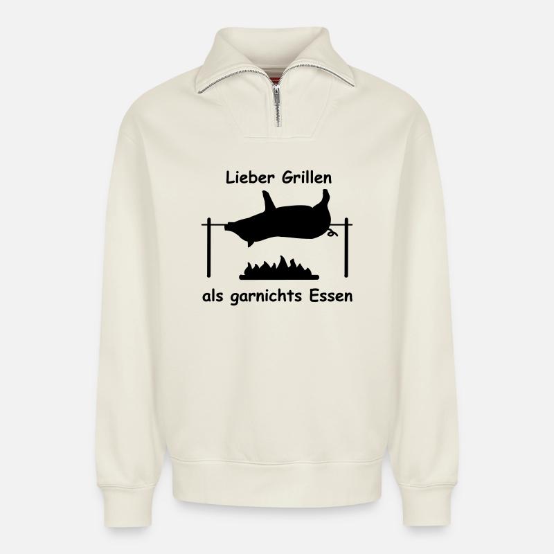 spanferkel grillen speise - Relaxed Unisex Organic Half Zip Sweatshirt – von SPREAD - Naturweiß