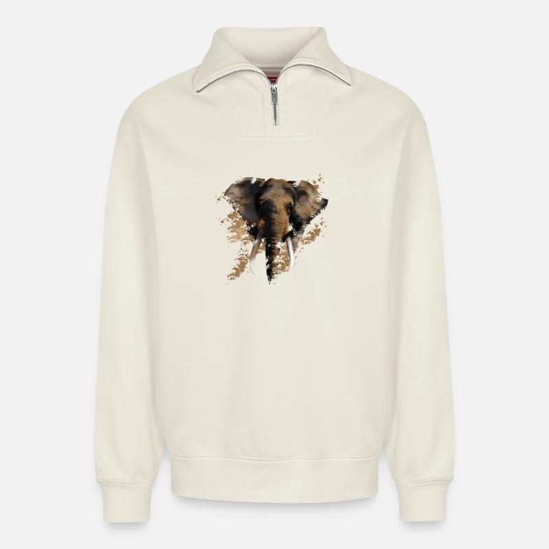 Elefant - Relaxed Unisex Organic Half Zip Sweatshirt – von SPREAD - Naturweiß