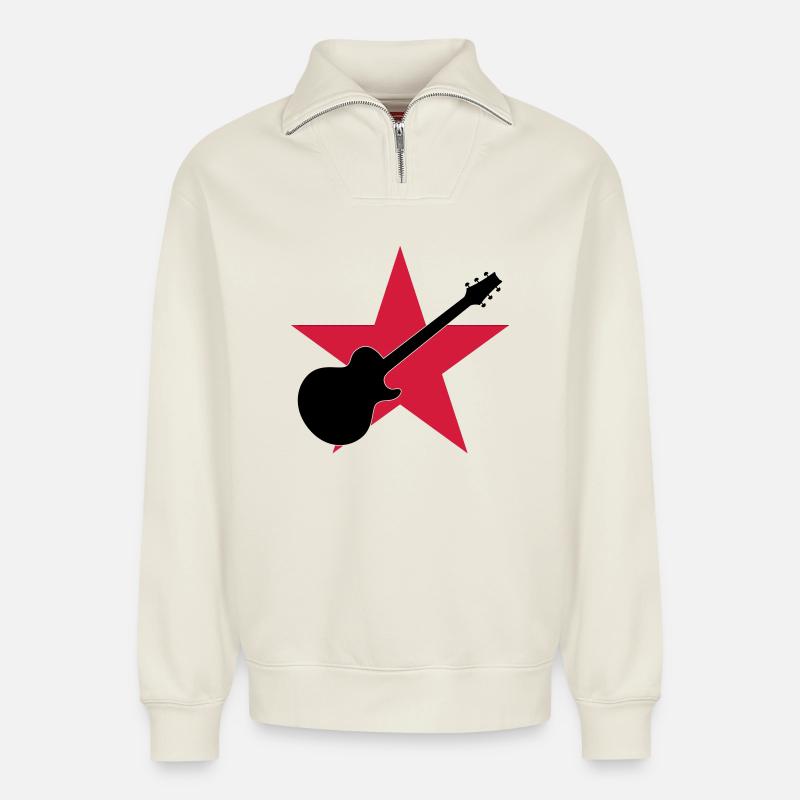 Guitar Player ! - Sweat unisexe décontracté en coton biologique à demi-zip – de SPREAD - blanc cassé