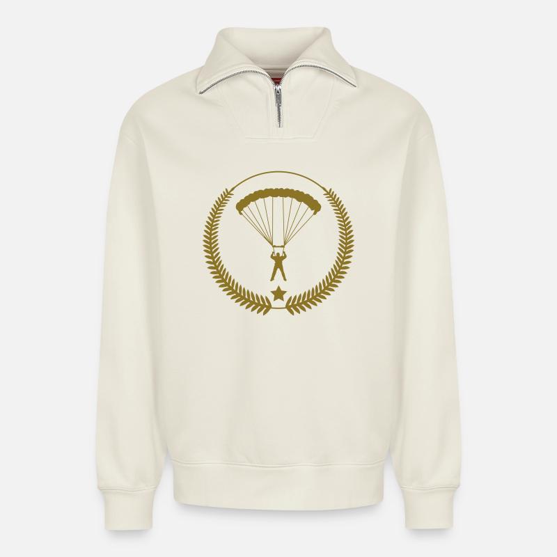 Skydiving - Relaxed Unisex Organic Half Zip Sweatshirt – von SPREAD - Naturweiß