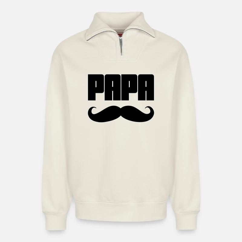 Papa - Relaxed Unisex Organic Half Zip Sweatshirt – by SPREAD - off white
