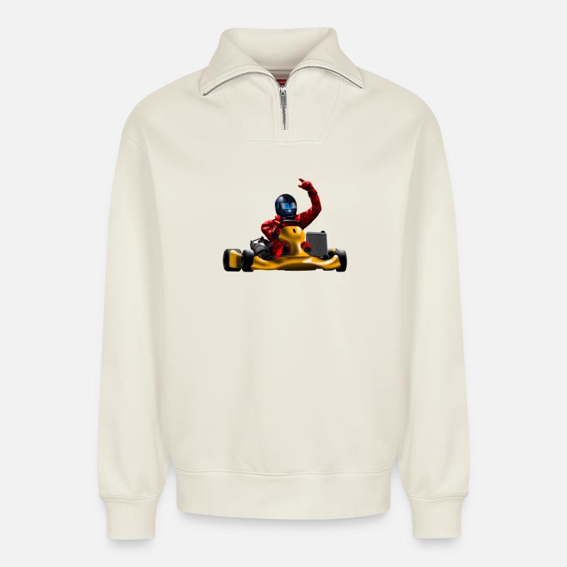 karting - Sweat unisexe décontracté en coton biologique à demi-zip – de SPREAD - blanc cassé