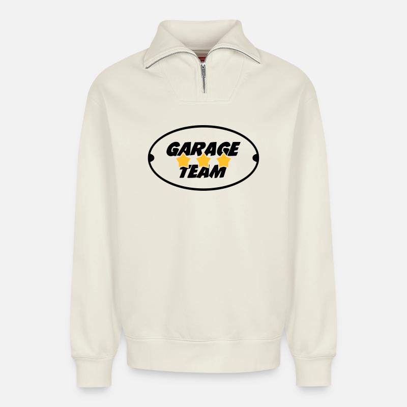 Garage Team - Relaxed Unisex Organic Half Zip Sweatshirt – by SPREAD - off white
