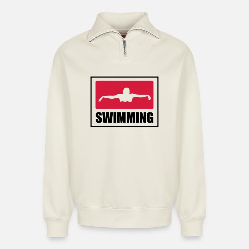 Swimming - Relaxed Unisex Organic Half Zip Sweatshirt – von SPREAD - Naturweiß