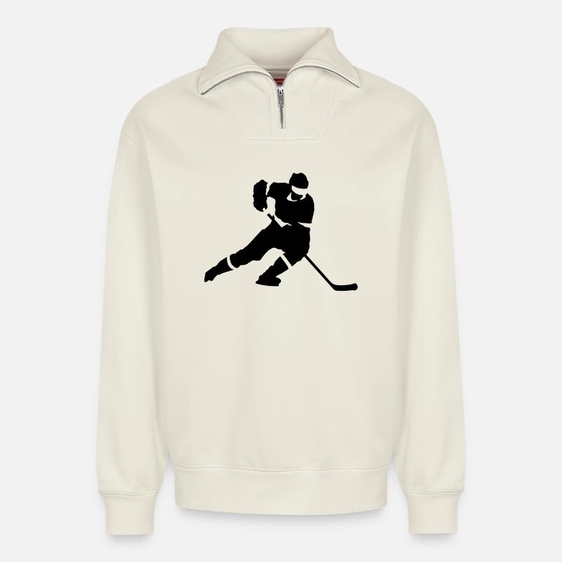 Eishockey - Relaxed Unisex Organic Half Zip Sweatshirt – von SPREAD - Naturweiß