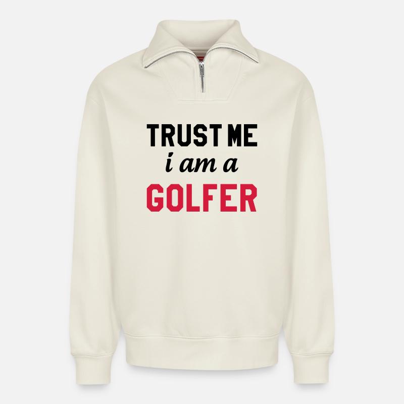 Golf - Relaxed Unisex Organic Half Zip Sweatshirt – by SPREAD - off white