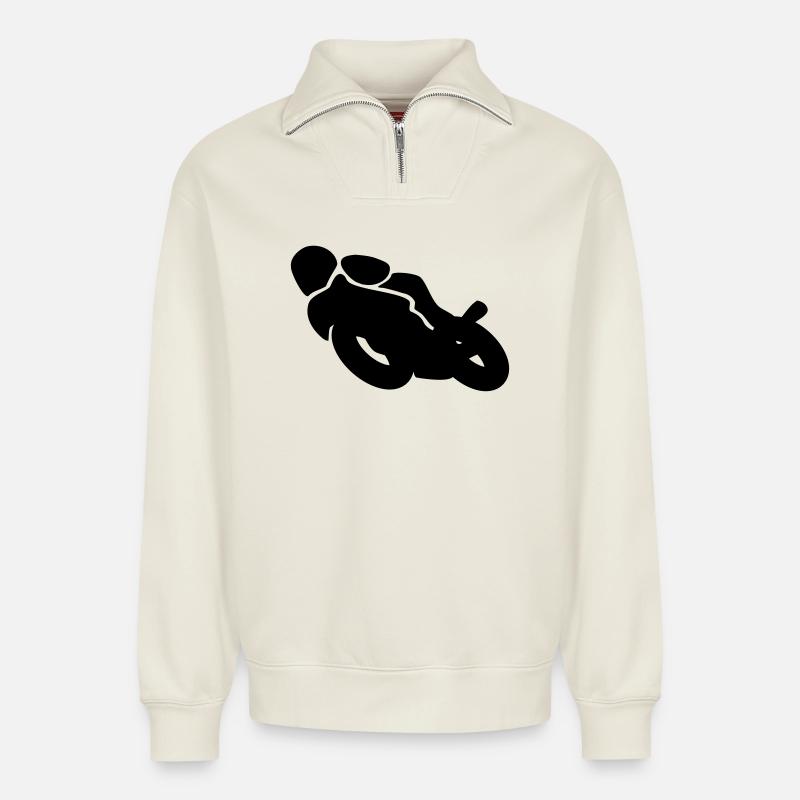 motorrad rennen biker - Relaxed Unisex Organic Half Zip Sweatshirt – von SPREAD - Naturweiß