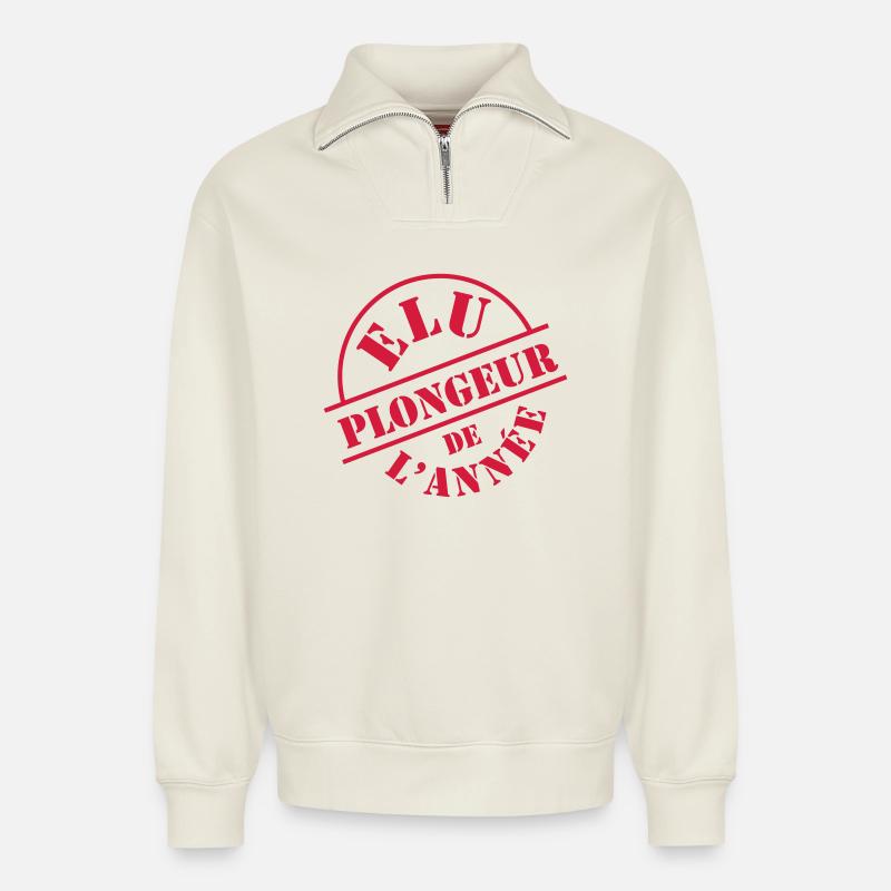 Plongée - Sweat unisexe décontracté en coton biologique à demi-zip – de SPREAD - blanc cassé