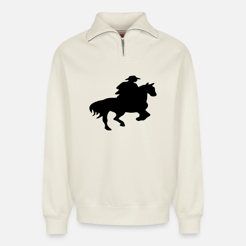 Cowboy Wilder Westen - Relaxed Unisex Organic Half Zip Sweatshirt – von SPREAD - Naturweiß
