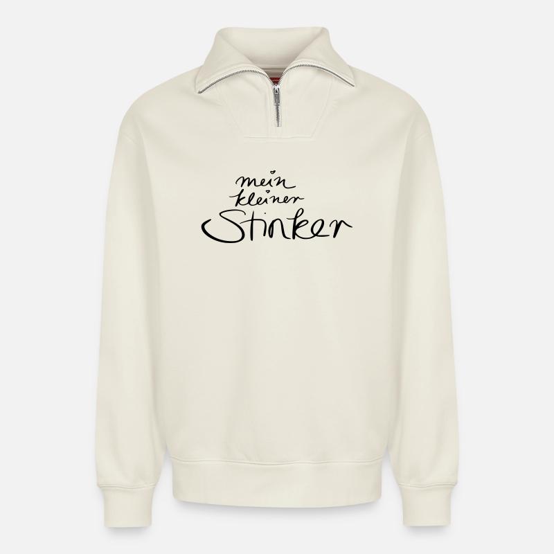 mein kleiner Stinker - Relaxed Unisex Organic Half Zip Sweatshirt – von SPREAD - Naturweiß