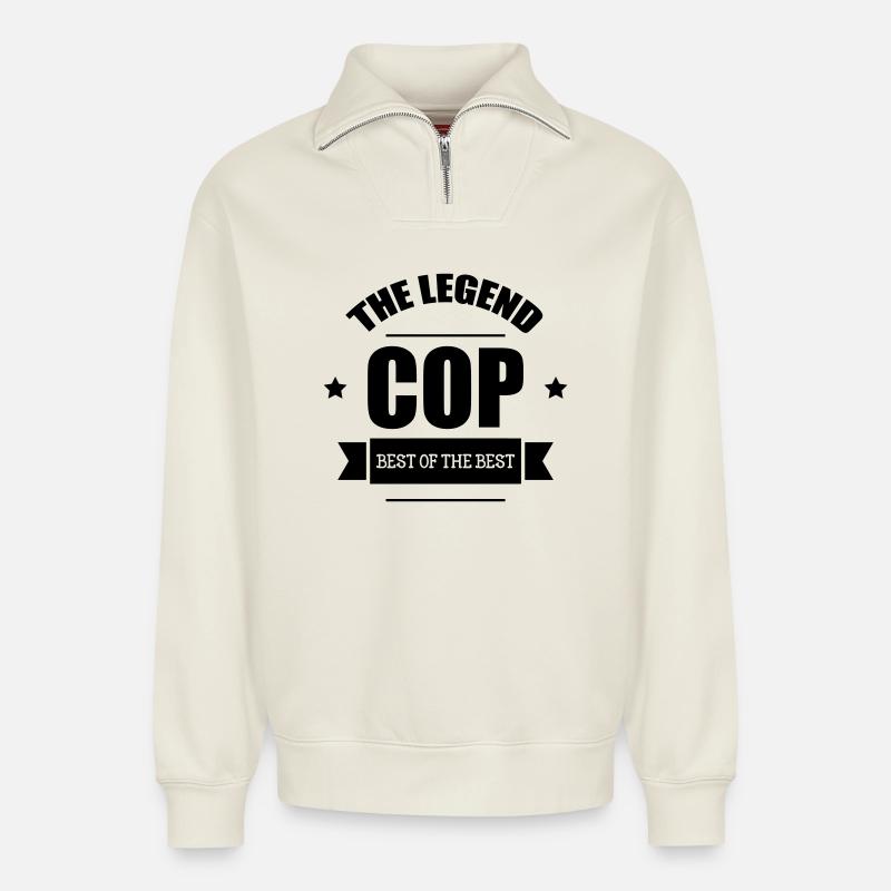 Police - Sweat unisexe décontracté en coton biologique à demi-zip – de SPREAD - blanc cassé