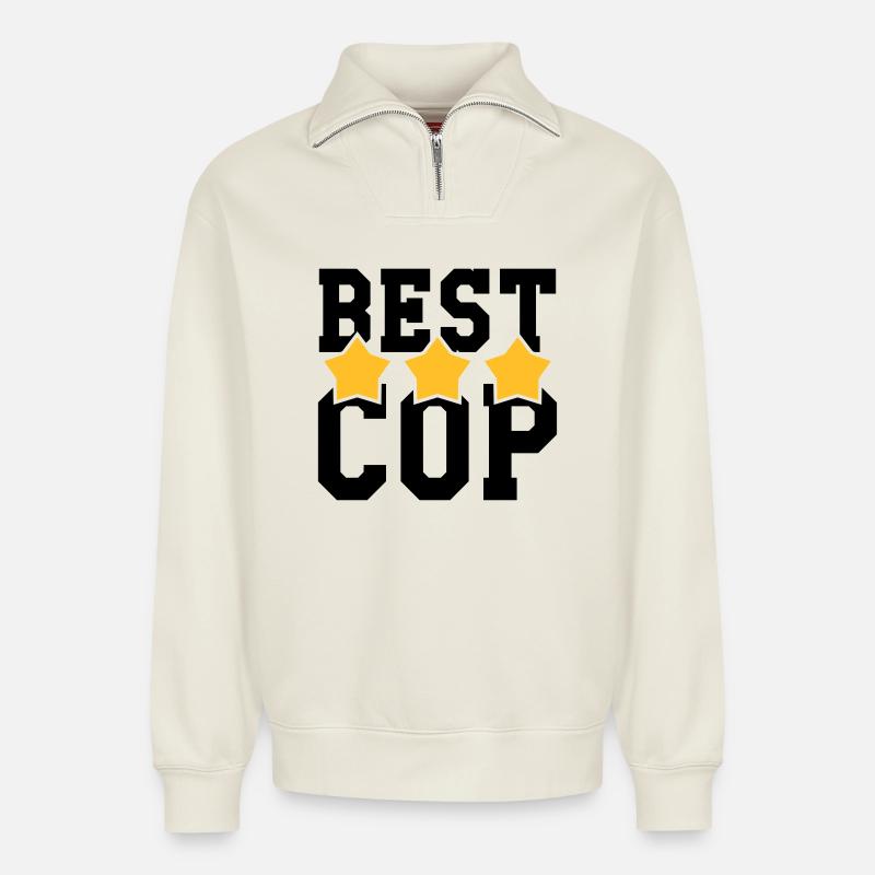 Best Cop ! - Sweat unisexe décontracté en coton biologique à demi-zip – de SPREAD - blanc cassé