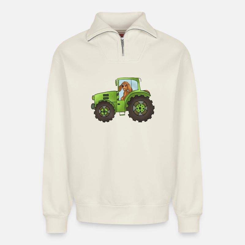 Hund mit Trecker - Relaxed Unisex Organic Half Zip Sweatshirt – von SPREAD - Naturweiß