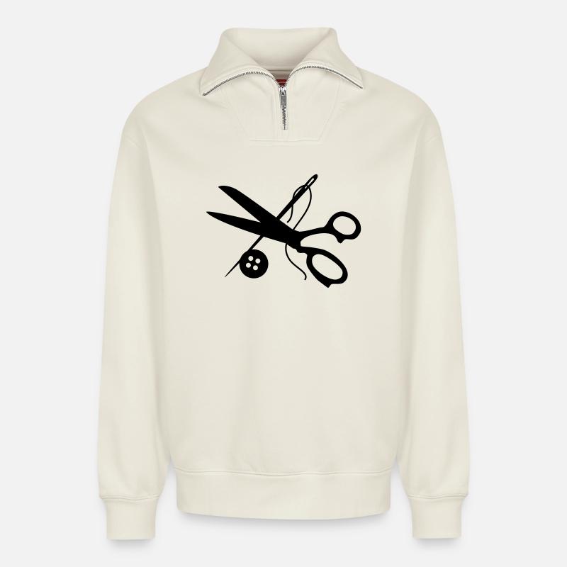 coupeur - Sweat unisexe décontracté en coton biologique à demi-zip – de SPREAD - blanc cassé