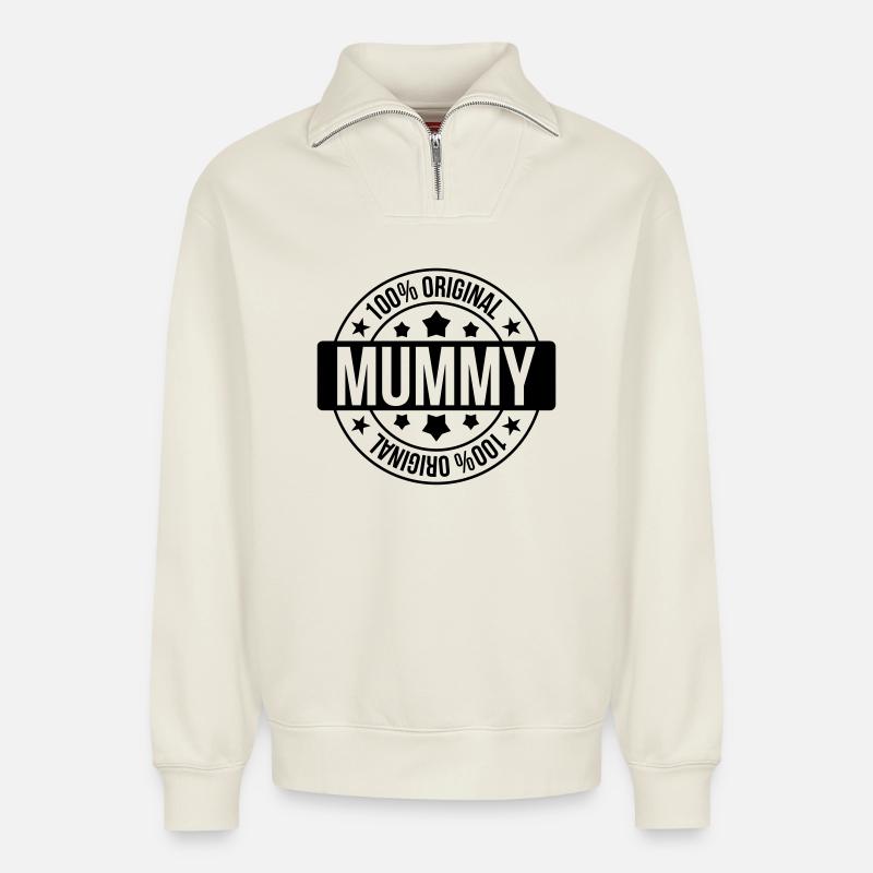 Mummy - Relaxed Unisex Organic Half Zip Sweatshirt – von SPREAD - Naturweiß