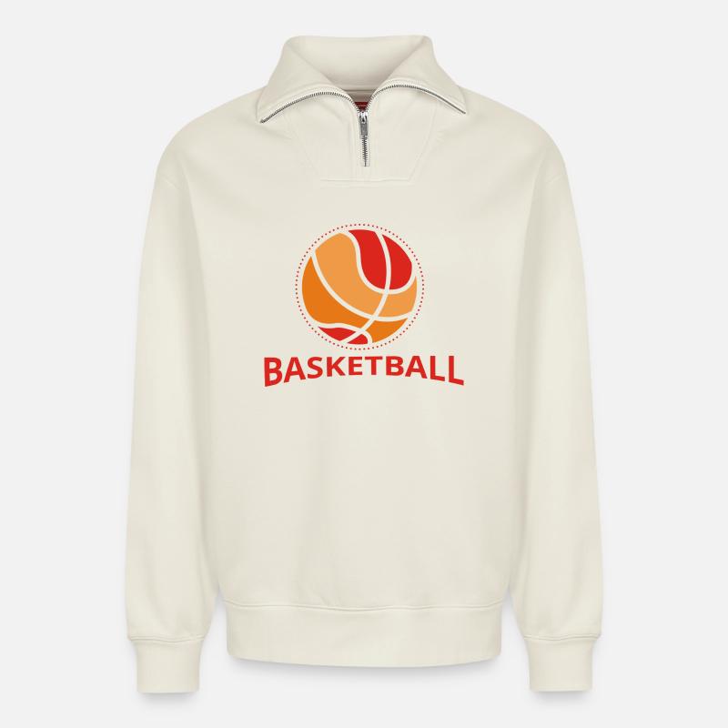 Basketball Retro Design - Relaxed Unisex Organic Half Zip Sweatshirt – von SPREAD - Naturweiß