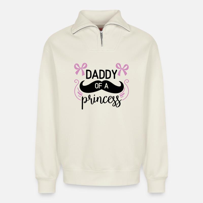 Papa einer Prinzessin - Relaxed Unisex Organic Half Zip Sweatshirt – von SPREAD - Naturweiß
