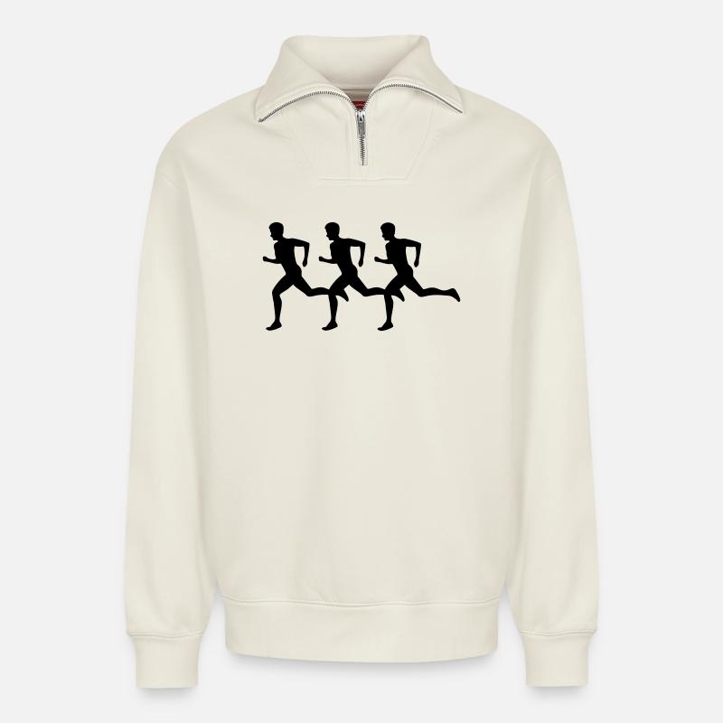 läufer leichtathletik sport - Relaxed Unisex Organic Half Zip Sweatshirt – von SPREAD - Naturweiß