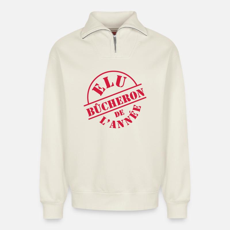 Bûcheron - Sweat unisexe décontracté en coton biologique à demi-zip – de SPREAD - blanc cassé