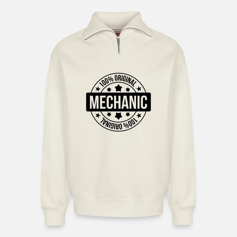 Mechanic ! - Relaxed Unisex Organic Half Zip Sweatshirt – by SPREAD - off white