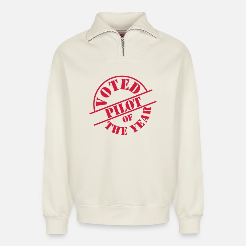 Pilot - Relaxed Unisex Organic Half Zip Sweatshirt – von SPREAD - Naturweiß