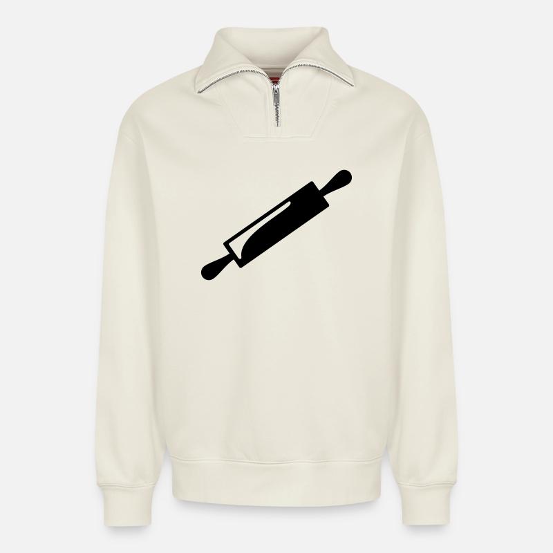 Rolling pin - Relaxed Unisex Organic Half Zip Sweatshirt – by SPREAD - off white
