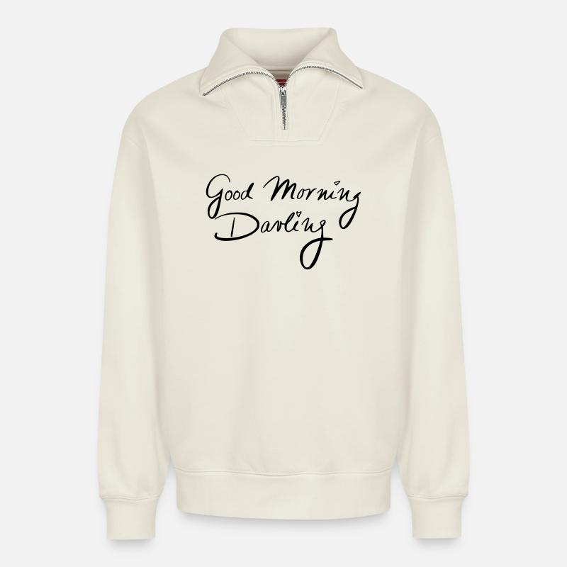 Bonjour chéri - Sweat unisexe décontracté en coton biologique à demi-zip – de SPREAD - blanc cassé