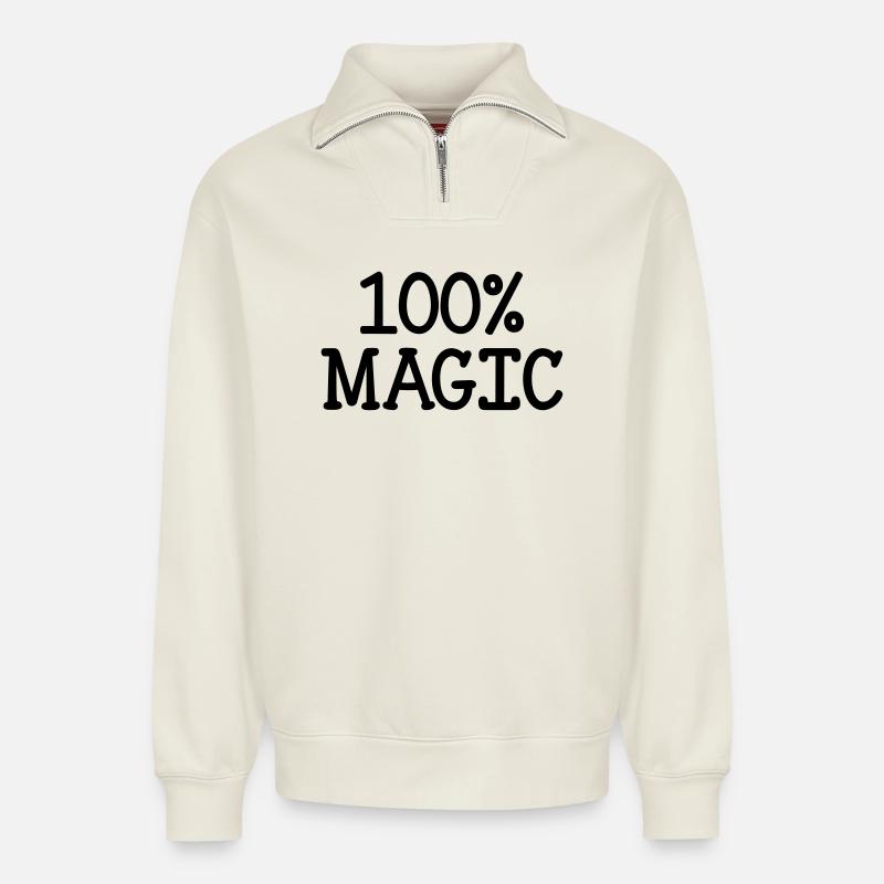 100% Magic - Relaxed Unisex Organic Half Zip Sweatshirt – by SPREAD - off white
