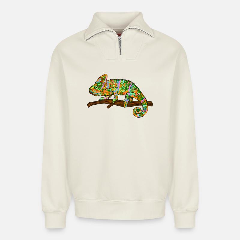 Chamäleon Exotisch - Relaxed Unisex Organic Half Zip Sweatshirt – von SPREAD - Naturweiß