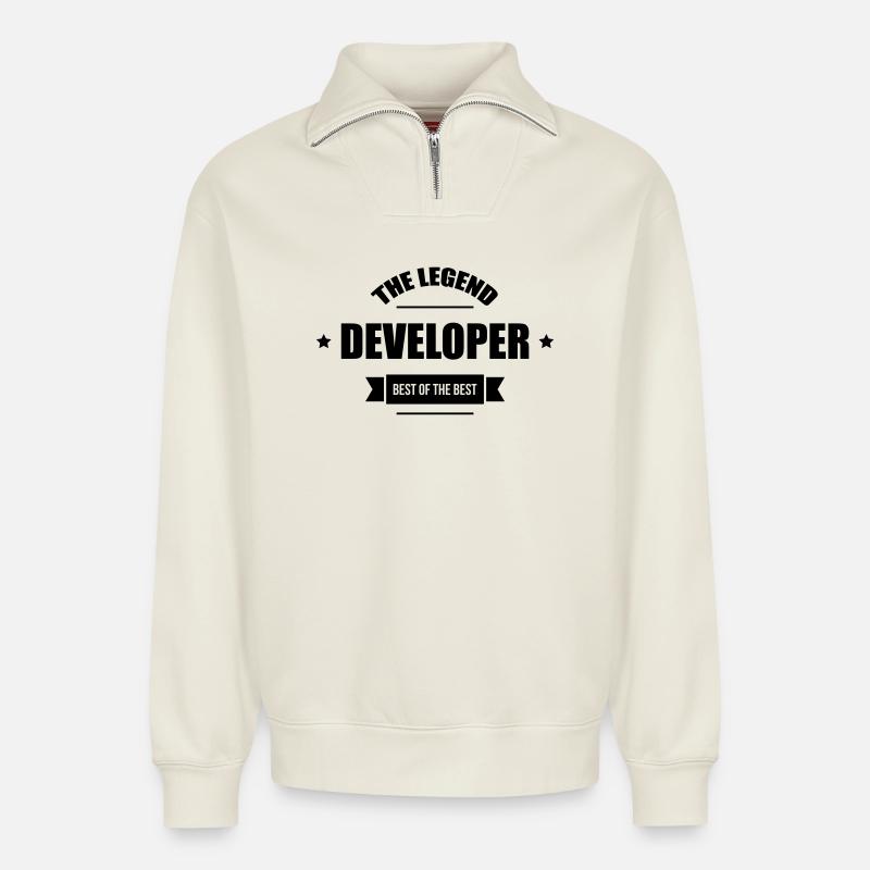 Developer - Relaxed Unisex Organic Half Zip Sweatshirt – by SPREAD - off white