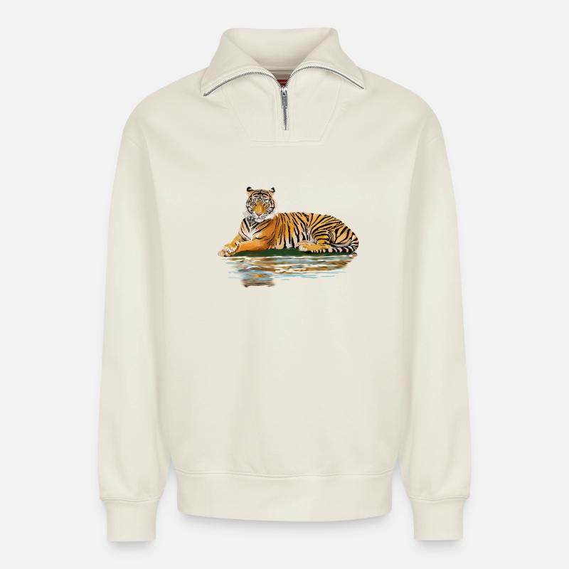 Tiger - Relaxed Unisex Organic Half Zip Sweatshirt – von SPREAD - Naturweiß