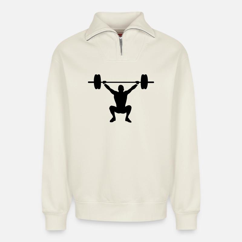 Gewichtheben - Relaxed Unisex Organic Half Zip Sweatshirt – von SPREAD - Naturweiß