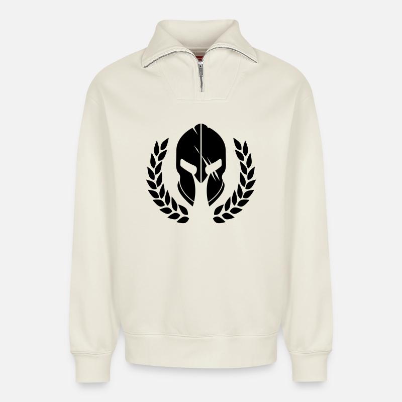 sparta - Relaxed Unisex Organic Half Zip Sweatshirt – by SPREAD - off white