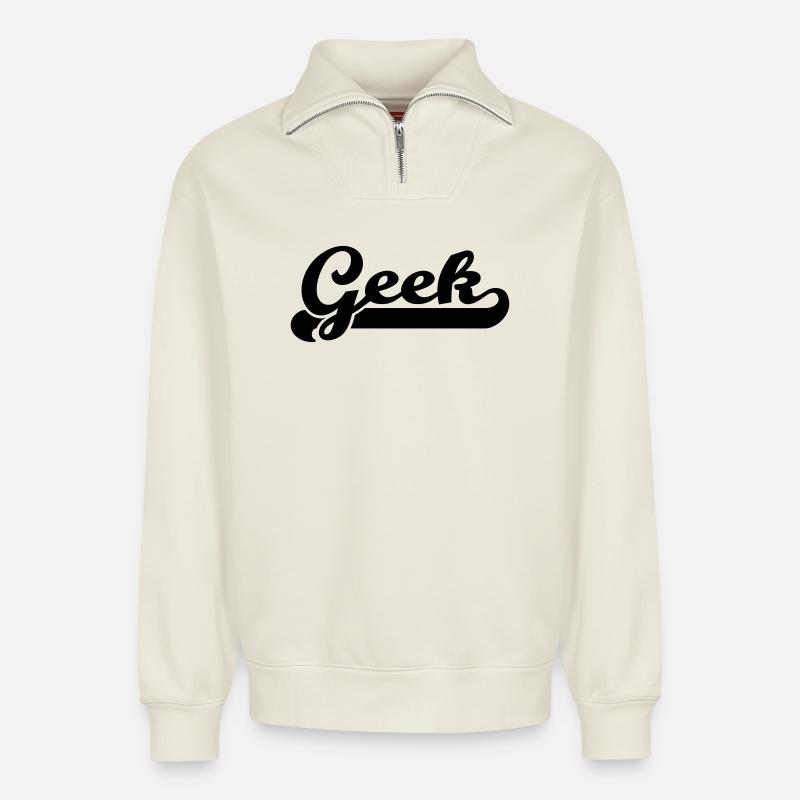 geek - Relaxed Unisex Organic Half Zip Sweatshirt – von SPREAD - Naturweiß