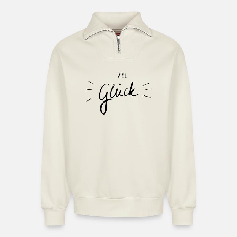 Viel Glück - Relaxed Unisex Organic Half Zip Sweatshirt – von SPREAD - Naturweiß