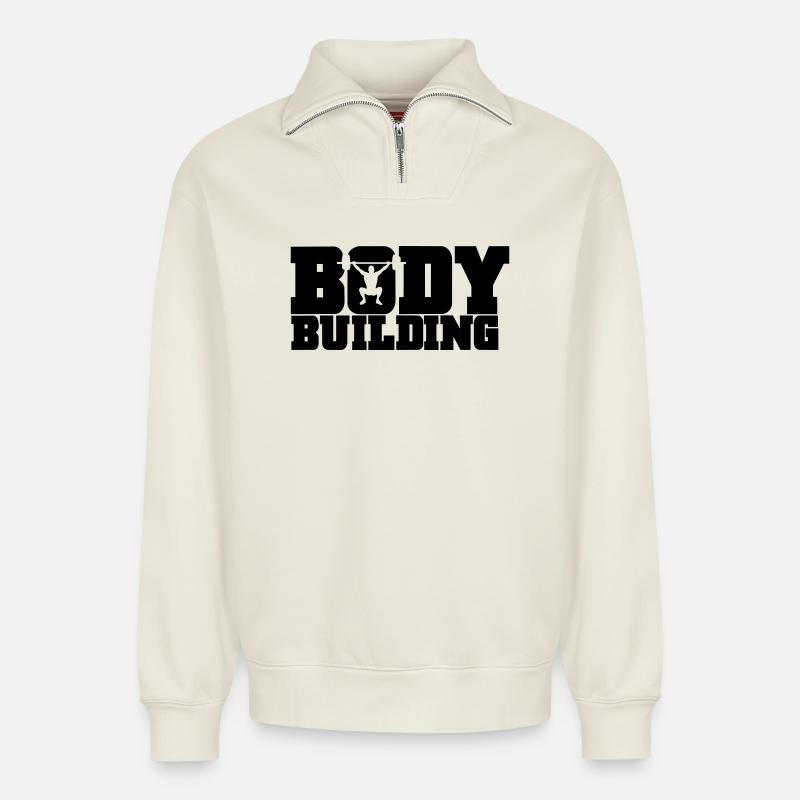 bodybuilding - Relaxed Unisex Organic Half Zip Sweatshirt – von SPREAD - Naturweiß