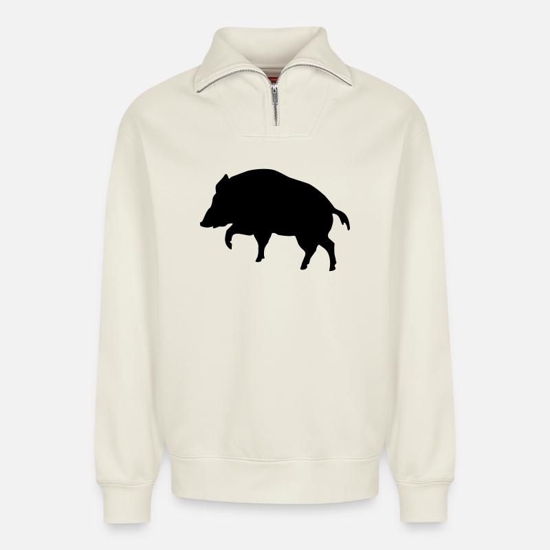 wildschwein tier jäger - Relaxed Unisex Organic Half Zip Sweatshirt – von SPREAD - Naturweiß