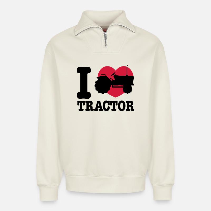 tractor - Relaxed Unisex Organic Half Zip Sweatshirt – by SPREAD - off white
