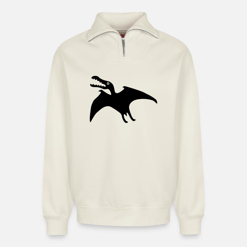 dino - Sweat unisexe décontracté en coton biologique à demi-zip – de SPREAD - blanc cassé