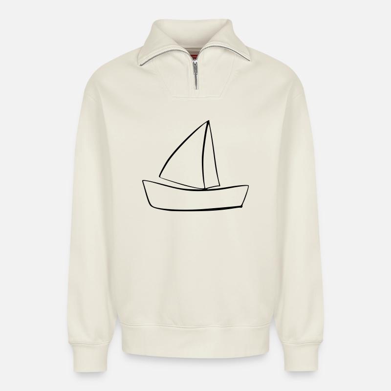 boat - Relaxed Unisex Organic Half Zip Sweatshirt – by SPREAD - off white