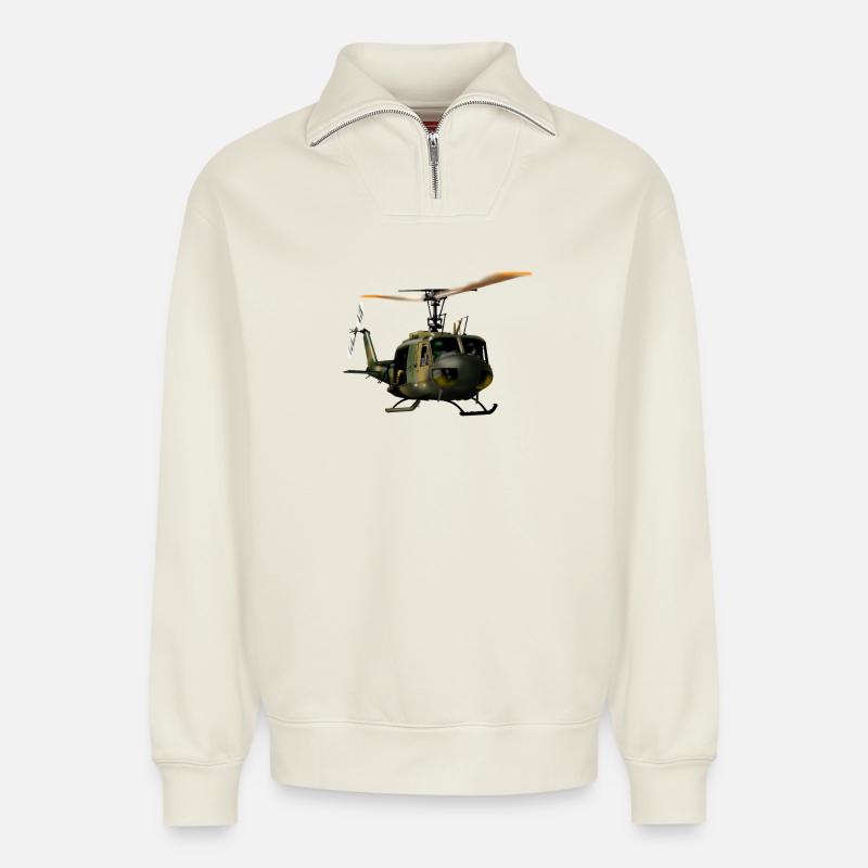 Hubschrauber - Relaxed Unisex Organic Half Zip Sweatshirt – von SPREAD - Naturweiß
