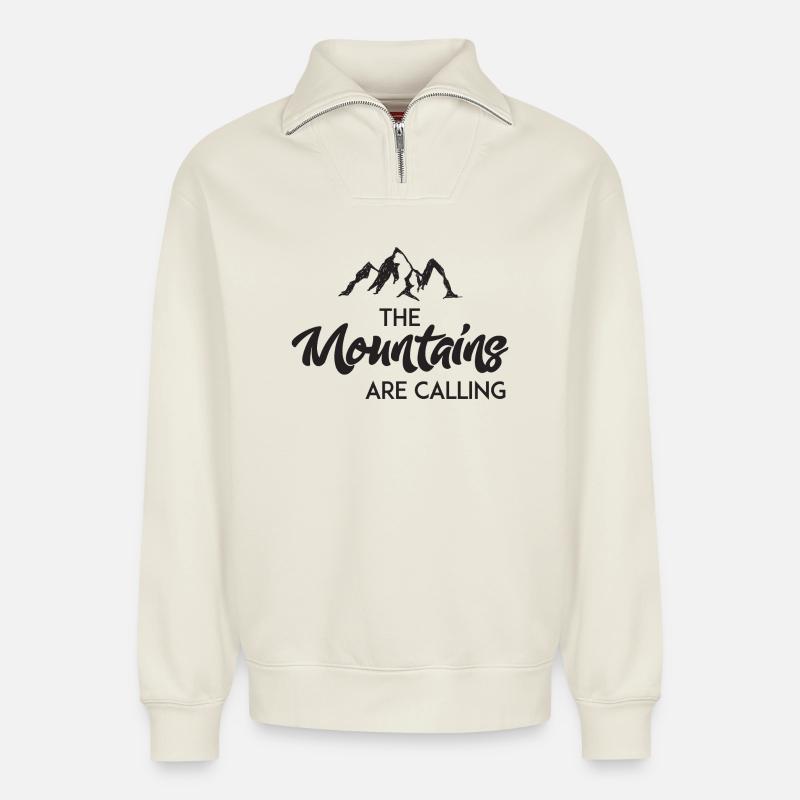 The Mountains Are Calling - Relaxed Unisex Organic Half Zip Sweatshirt – von SPREAD - Naturweiß